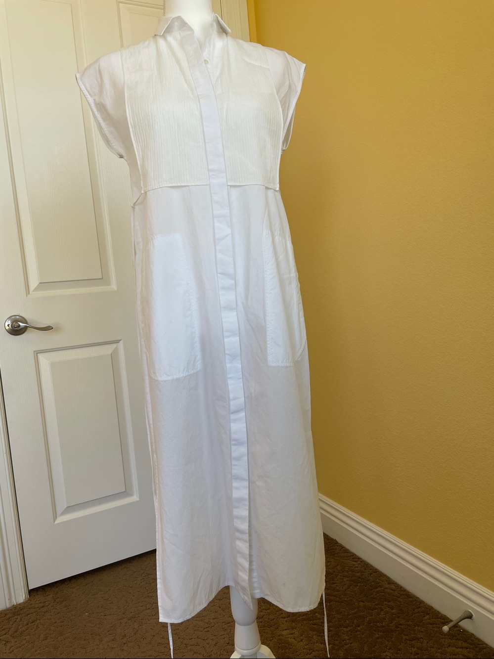 Rag &  Bone Sleeveless White Cotton Button-Front Midi Dress.  Size XSP